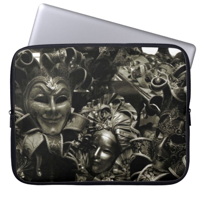 Gothic Dark Masquerade Masks Black and White Laptop Sleeve (Voorkant)