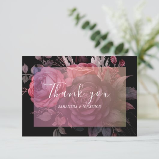 Gothic Dark Moody Bloemen Roos Bruiloft Bedankkaart (Staand voorkant)
