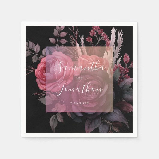 Gothic Dark Moody Bloemen Roos Bruiloft Servet (Voorkant)