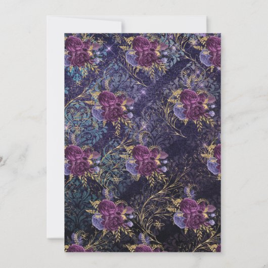 Gothic  Dark Paars Floral Gold Wedding Kaart (Achterkant)
