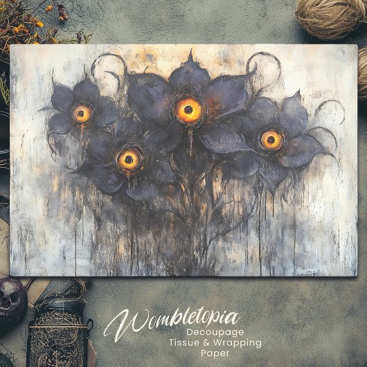Gothic Dark Paarse Fantasy Eye Flowers Decoupage Tissuepapier