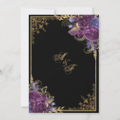 Gothic Dark Paarse Floral  Gold Wedding Kaart (Achterkant)