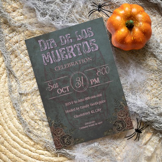 Gothic Dark  Pink Dia de los Muertos Party Kaart