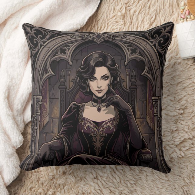 Gothic Dark Queen Vampire Royalty Fantasy Portrait Kussen (Deken)