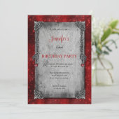 Gothic Dark Red Birthday invitation Kaart (Staand voorkant)