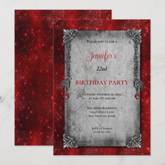 Gothic Dark Red Birthday invitation Kaart (Voorkant / Achterkant)