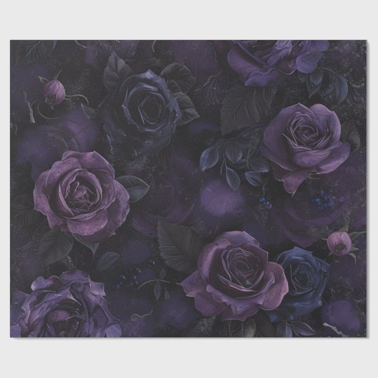 Gothic Dark Romance Paarse Rozen Wrapping Paper Cadeaupapier (Vlak)