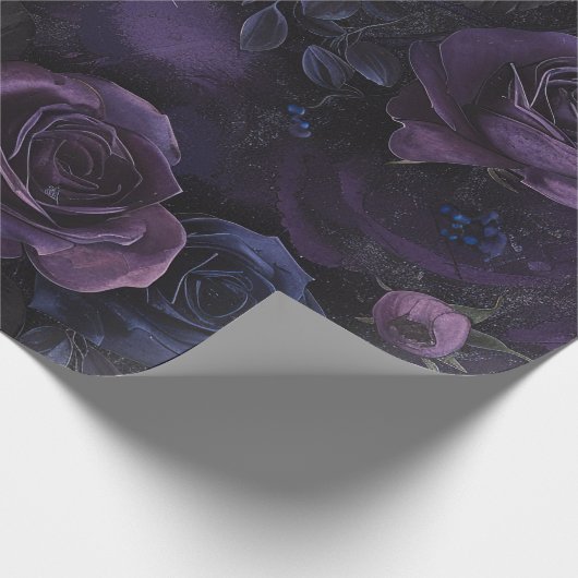 Gothic Dark Romance Paarse Rozen Wrapping Paper Cadeaupapier (Hoek)