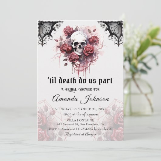 Gothic Dark Roos schedel Halloween Vrijgezellenfee Kaart (Staand voorkant)