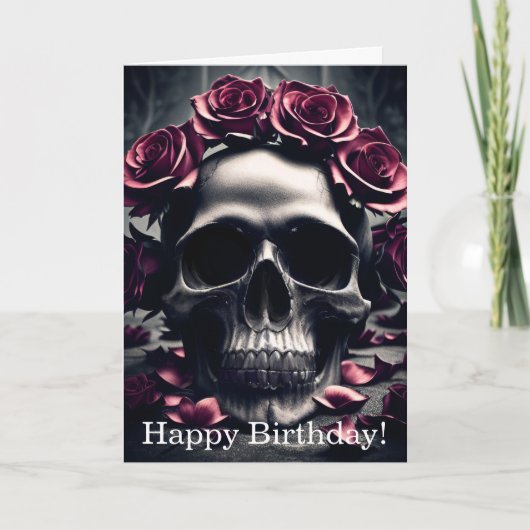 Gothic Dark Roos & Skull Birthday Kaart (Voorkant)