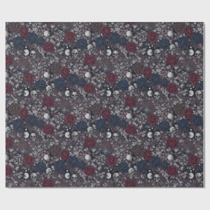 Gothic Dark Roses Schedels Vollemaan Patroon Cadeaupapier