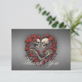 Gothic Dark Skeletons & Roos Hart Bruiloft Bedankkaart (Staand voorkant)