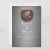 Gothic Dark Skeletons & Roos Hart Bruiloft Kaart (Voorkant)