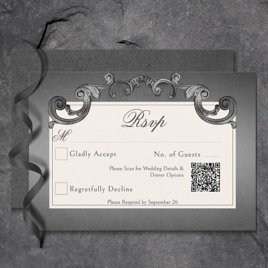 Gothic Dark Skeletons & Roos Hart Bruiloft QR Code RSVP Kaartje