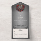 Gothic Dark Skeletons & Roos Hartdiner All In One Uitnodiging (Binnen)