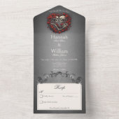 Gothic Dark Skeletons & Roos Heart No Dinner All In One Uitnodiging (Binnen)