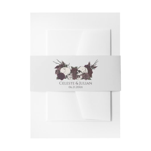 Gothic Dark Skull & Rose Light Gray Wedding Uitnodigingen Wikkel (Voorkant Voorbeeld)