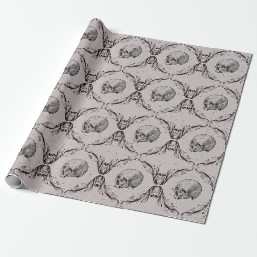 Gothic Dark Skull Victoriaans Elegant Cadeaupapier (Uitgerold)