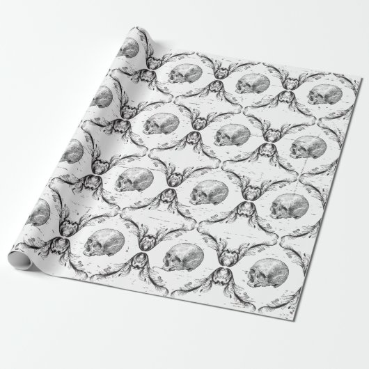 Gothic Dark Skull Victoriaans Elegant Cadeaupapier (Uitgerold)