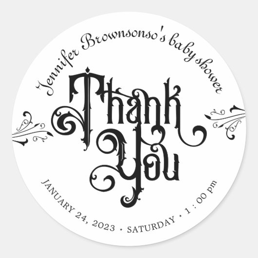 Gothic Dark Thank you Baby Shower Ronde Sticker (Voorkant)