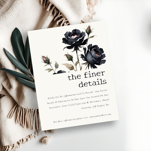 Gothic Dark Waterverf Zwart Roos Trouwdetail Informatiekaartje