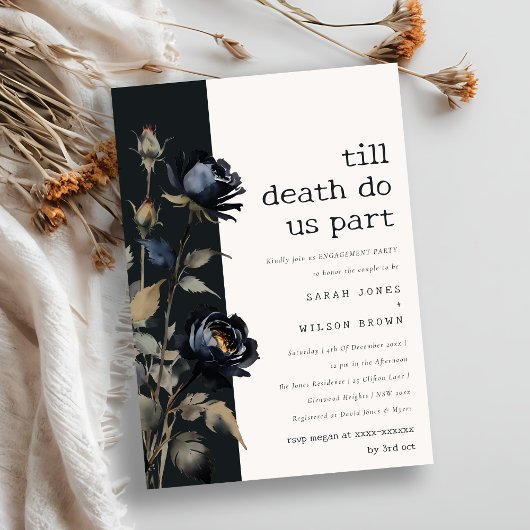 Gothic Dark Waterverf Zwart Roos Verloving Kaart