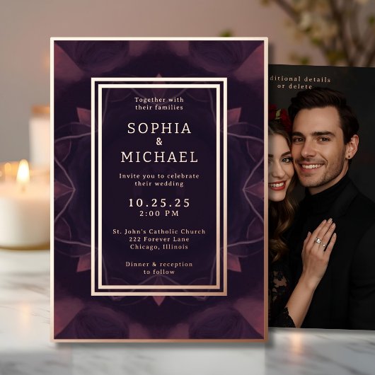 Gothic Dark Wedding Invitation Fotosjabloon Folie Feestdagenkaart
