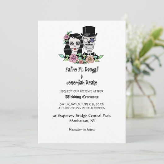 Gothic Day of Dead Skulls Bride & Groom Kaart (Staand voorkant)