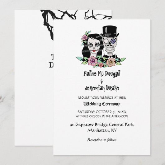 Gothic Day of Dead Skulls Bride & Groom Kaart (Voorkant / Achterkant)