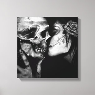 Gothic Day of the Dead Black and White Skull Canvas Afdruk