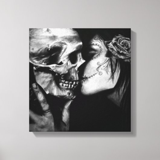 Gothic Day of the Dead Black and White Skull Canvas Afdruk (Voorkant)
