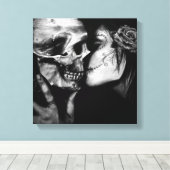 Gothic Day of the Dead Black and White Skull Canvas Afdruk (Insitu (Houten vloer))