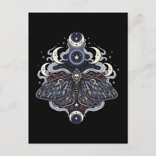 Gothic Death Moth and Moon Phases Briefkaart (Voorkant)
