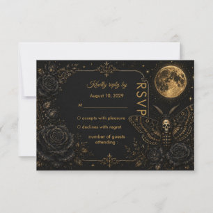 Gothic Death Moth Bruiloft Dark Romance  RSVP Kaartje