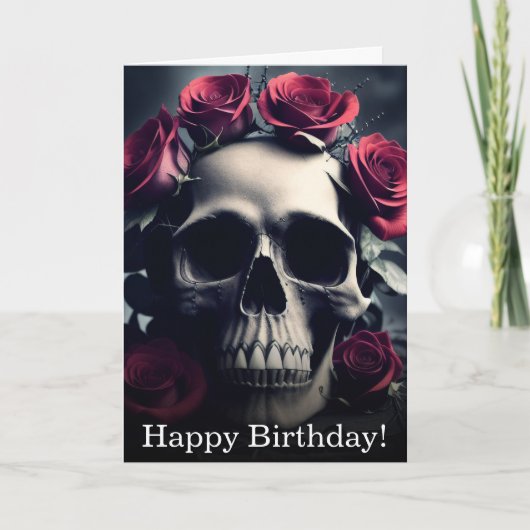 Gothic Death Skull and Rozen Birthday Kaart (Voorkant)
