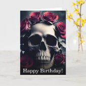 Gothic Death Skull and Rozen Birthday Kaart (Gele Bloem)