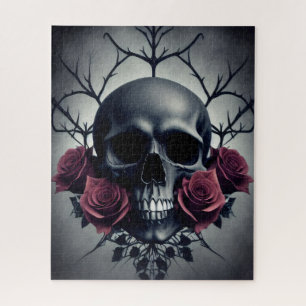 Gothic Death Skull and Rozen Floral Sigil Legpuzzel