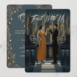Gothic Deco | Skyline Toast Kerstfeestje Kaart