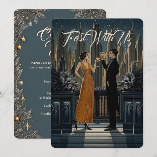Gothic Deco | Skyline Toast Kerstfeestje Kaart (Voorkant / Achterkant)