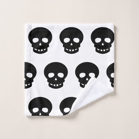 Gothic Decor Zwart-wit Schedelpatroon Bad Handdoek (Wasdoekje)