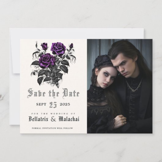 Gothic Deep Amethyst Paarse Roos uw foto Save The Date (Voorkant)
