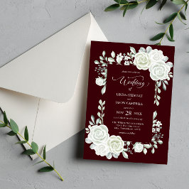 Gothic Deep Burgundy Tropical Roses Wedding Kaart