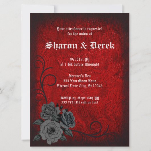 Gothic Deep Red Black Roses Wedding Invitation Kaart (Voorkant)