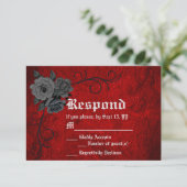 Gothic Deep Red Black Rozen Weduwkaart RSVP Kaartje (Staand voorkant)