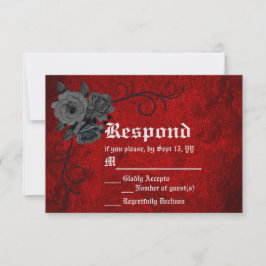 Gothic Deep Red Black Rozen Weduwkaart RSVP Kaartje