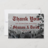 Gothic Deep Red Lettering Black Rozen Weddenschap Bedankkaart (Voorkant)