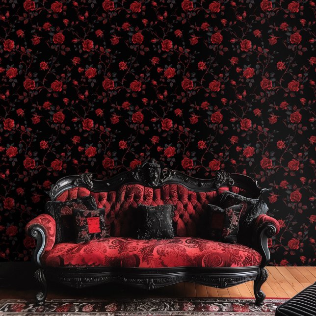 Gothic Deep Red Roses op zwarte achtergrond Behang (Creator heeft geüpload)