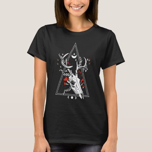 Gothic Deer Skull Moon Phase Witch Occult T-shirt (Voorkant)