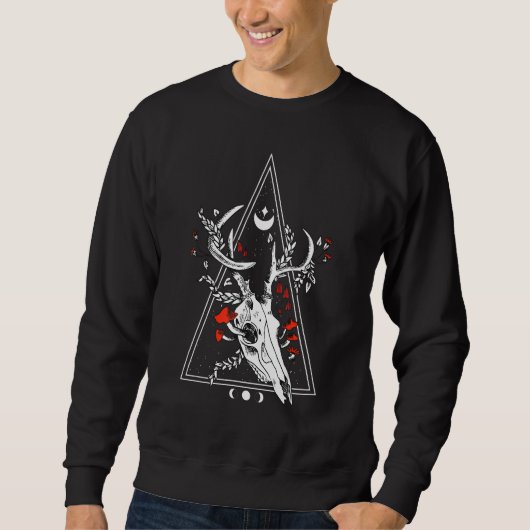 Gothic Deer Skull Moon Phase Witch Occult Trui (Voorkant)