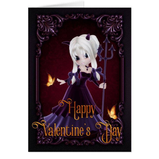 Gothic Devil Girl Happy Valentine Day Kaart 2 (Voorkant)